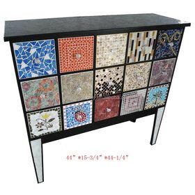 Solid wood antique mosaic bedroom set wardrobe dresser with crack finish on top and leg