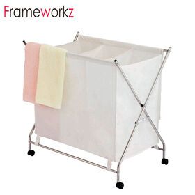 3 Bag Laundry Sorter Cart Toilet Rack Laundry Hamper Sorter with Heavy Duty Rolling Wheels for Clothes Storage Toilet Rack