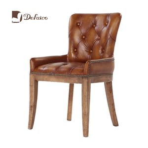 Indoor Furniture Retro Authentic Hand Rivet Technology Chair Wooden Frame Genuine Leather Armless Dining Chair