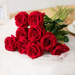 Factory Bulk Wholesale High Quality Artificial Single Velvet Roses Flower Red White Custom Real Touch Rose Decorative Flowers