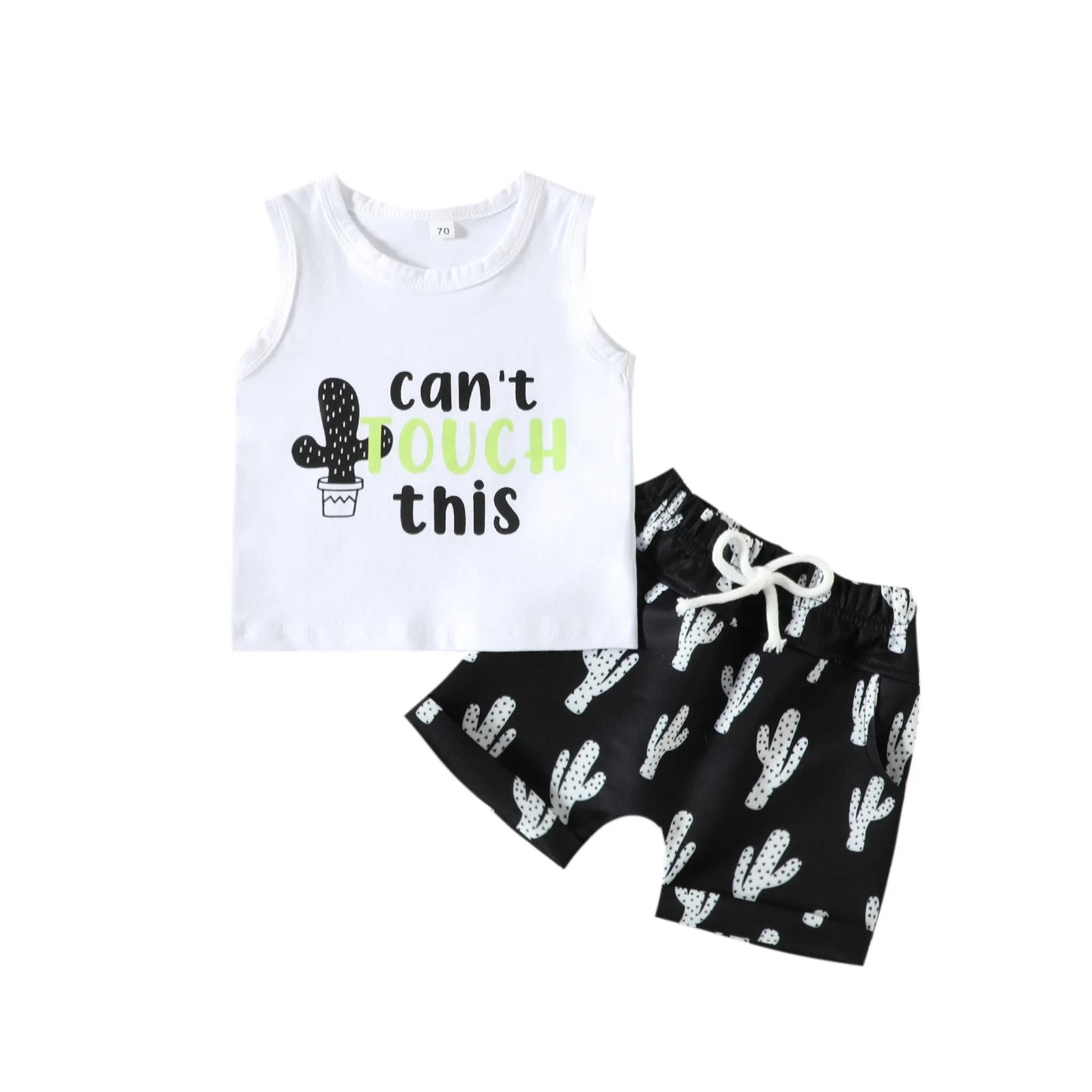 Shenzhen Fangqing Clothing Co., Ltd. 2PCS Children Clothing Vest Suit Children's Sets Summer Cotton Print T-Shirts Shorts Boys Sleeveless Kids Clothes for baby