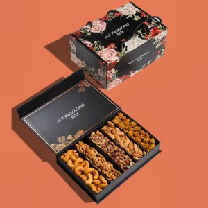 Customized Logo Luxury Dry Fruit Kernels Box Drawers Salted Nuts Chocolate Dates Packaging Paper Box With Cotton handle