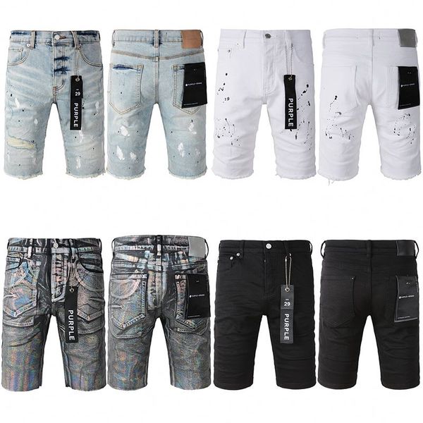 Men's Denim Jeans Shorts Patch Baggy Printed Streetwear Distressed Ripped Slim Fit Custom American Purple Brand Jeans