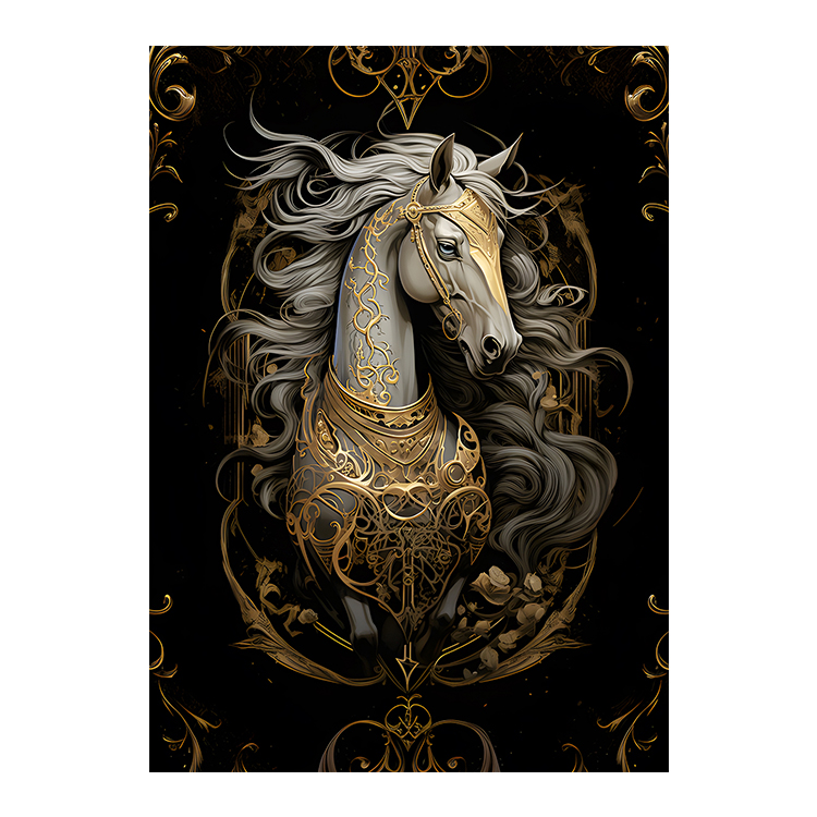 Yiwu City Suhang Crafts Co., Ltd. Latest Luxury Modern Horse animal led light Painting Crystal Porcelain Abstract Painting Art Wall Home Decor for living room