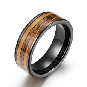 Gentdes Jewelry Customized Wooden Ring Handmade Inlay Tobacco And Whisky Barrel Wood Ring Men Wedding Band Black Ceramic Ring
