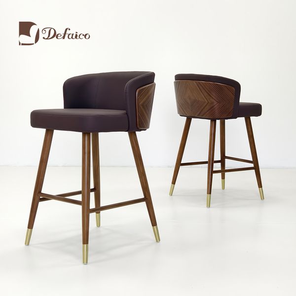 Hig End Nordic Style Home Furniture PU Leather Solid Wood Bar Chair for Living Room Restaurant