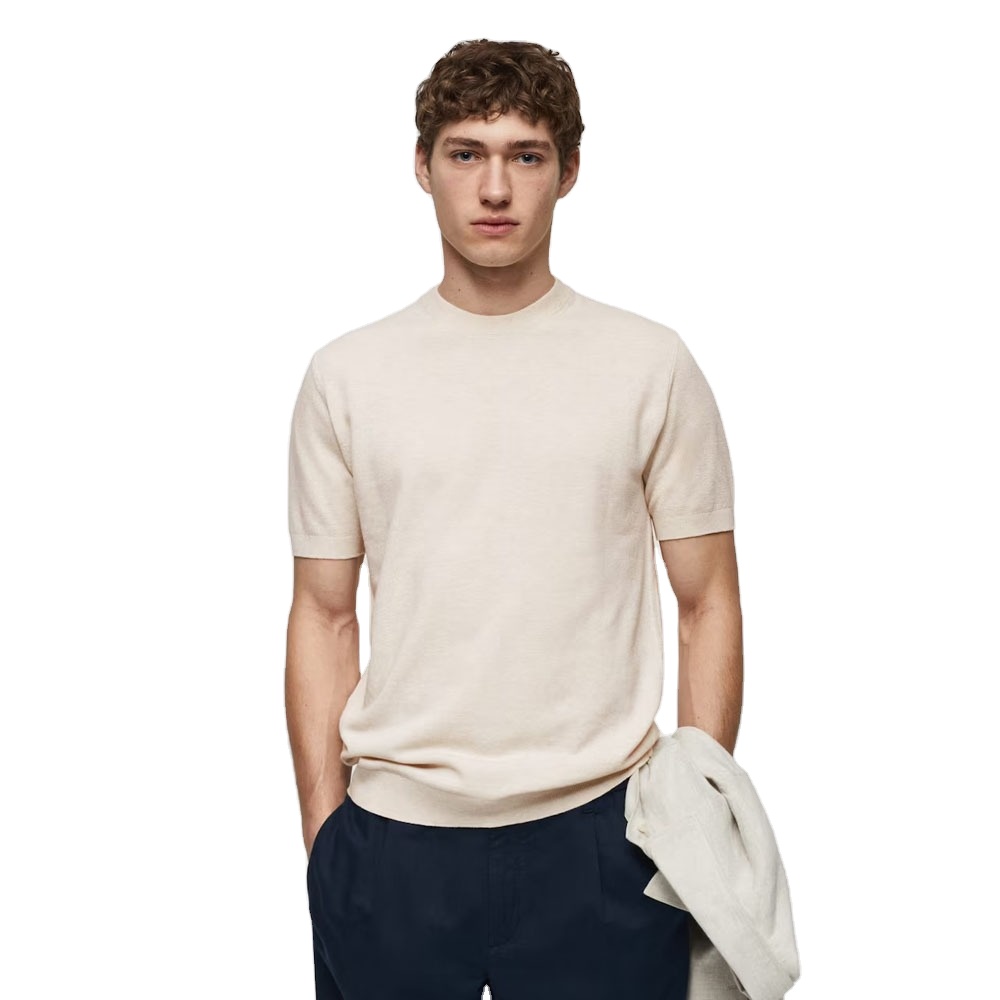 Hot Selling Custom Made Men Beige 100% Knitted Cotton Mock Neck Slim Fit T Shirts For Sale Men Blank T Shirts By AL FARAJ
