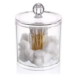 Cotton Ball and Swab Organizer with Lid Apothecary Acrylic Jar Makeup Cotton Organizer Bathroom Storage