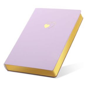 Custom cute Journal Writing Work School Woman A5 Leather soft Cover Purple Heart gold edge notebooks