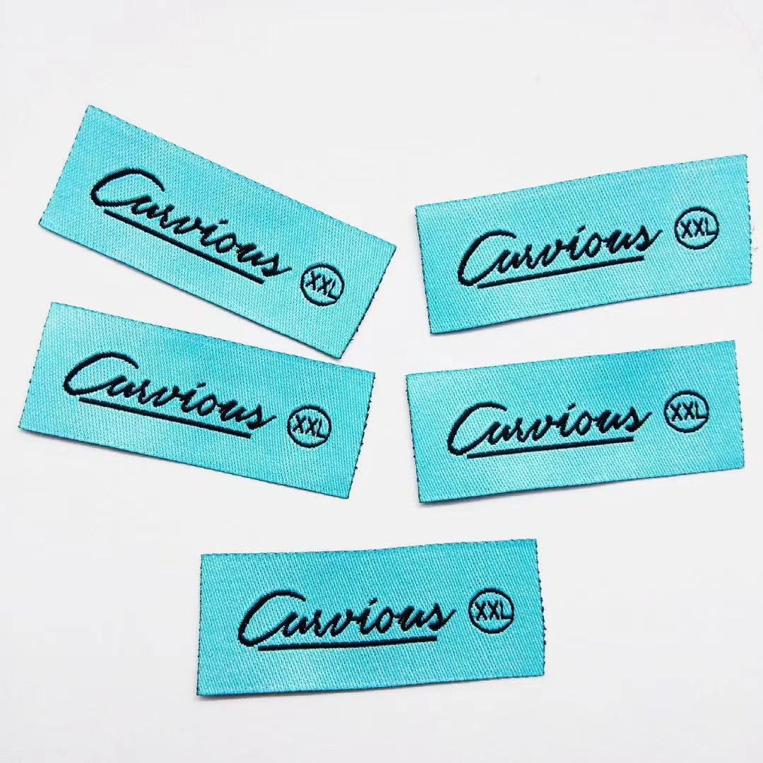 Custom Polyester Woven Damask Labels Durable Clothing Fabric Tag Stain Woven Labels