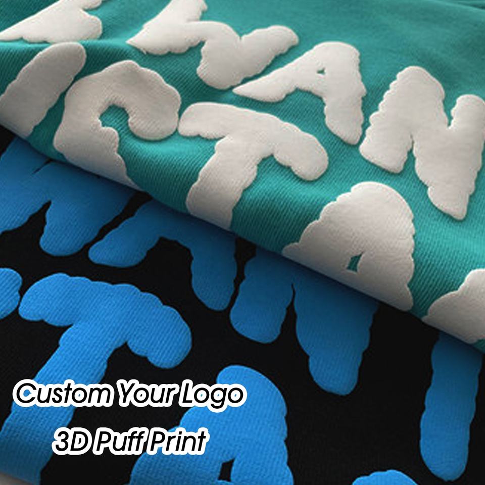 Wholesale Plus Size Cotton O-neck Plain Unisex T-shirt 3D Puff Foaming Printing T-shirts