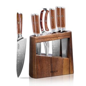 High End 7 PCS 67 Layer Damascus Steel Kitchen Knife Set Rosewood Handle Chef Knife Inner Sharpener with Wooden Knife Stand