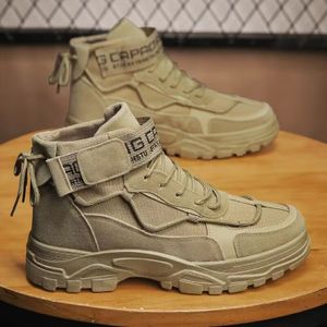 Autumn men's martin boots mid-top retro British-style cargo boots trendy high-top platform casual shoes