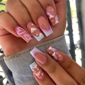 2023 New Product Rainbow Cloud Multicolor High Quality French Artificial Designed Reusable Press On Nail