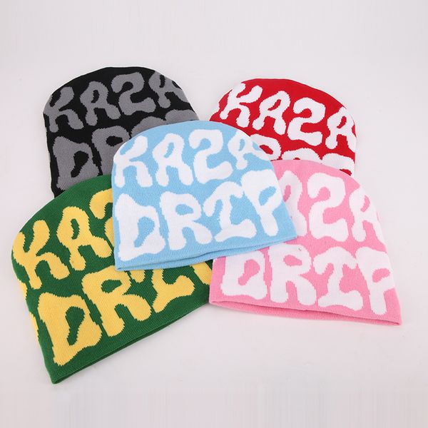 Low Moq Custom Beanie Manufacturers All Over Print Jacquard Y2k Gothic No Cuff Fold Cuffless Winter Skull Cap Knit Hat With Logo