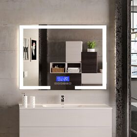 Home furniture LED bathroom mirror with speaker time, date and temperature touch screen mirror bathroom led