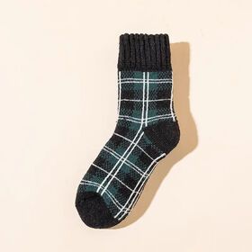 Popular Fine Checkered jacquard warm winter thick wool women's socks brown Thousand bird grid design grid socks Factory price