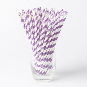 Customizable Colors Disposable Degradable Paper Flexible Straw Safe Food Grade Purple Striped Paper Straws
