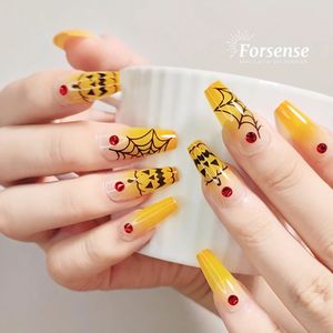 24pcs custom hand made luxury rhinestone artificial fingernails short coffin glossy press on nails with gems halloween fake nail
