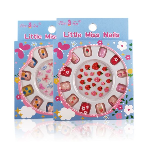 2024 new nail art stickers a box Cute kids acrylic press on nails With Glue wholesale Ready To Wear Nails