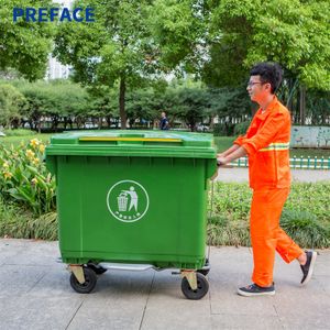 Preface Durable 660 1100 Litre Green Gray Outdoor Plastic Waste Bin Pedal Industry Wheelie Garbage Container with Lid