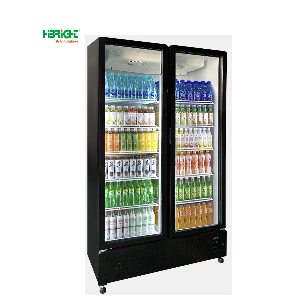 Zhangjiagang Highbright Retail Display Factory Highbright Display Cooler Grocery Store R290 Upright Chiller Air Cooler Supermarket Refrigerator with Lights