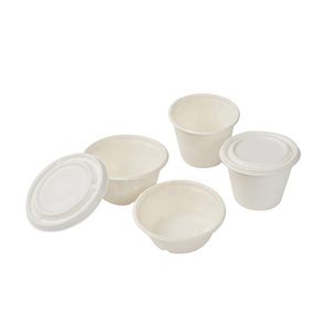 Restaurant Sauce Serving Small Dishes Round Bagasse Waterproof Paper Deep Chip Dip Bowl For Lunch Seasoning