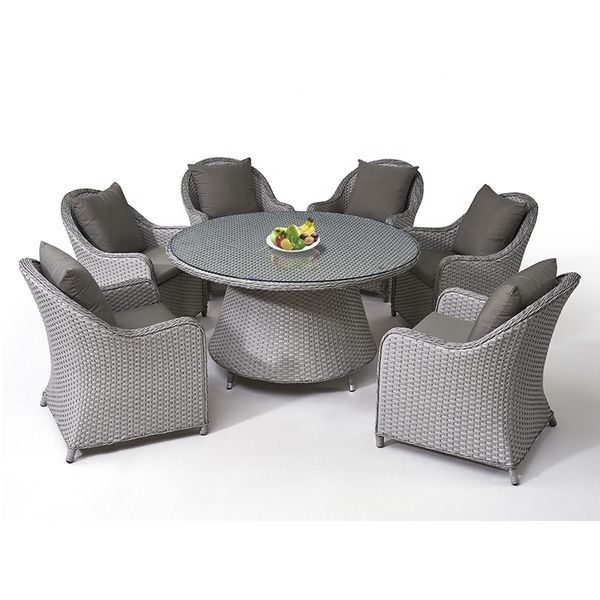 Outdoor Patio Furniture Glass Round Dining Table Set Dining Rattan Table And 6 chairs