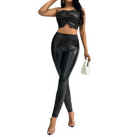 Custom Winter High Waist Elastic Plus Size Women Clothing Leggings Black Thick Pencil Pants Pu Leather Pants Women