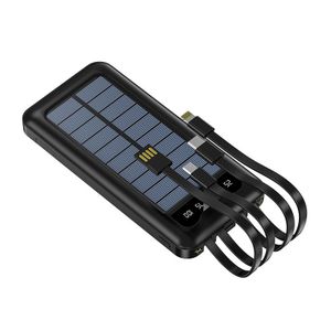 Best Seller 10000mAh/20000mAh Solar Panel Charging Power Bank with Built-in Cables  Outdoor Flashlight Powerbank