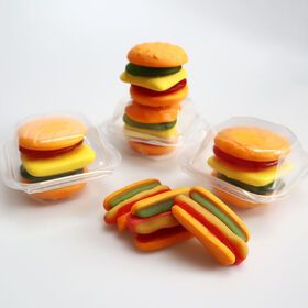 Candy manufacturers wholesale Custom Halal hamburger gummy candy various shapes fruit soft sweets
