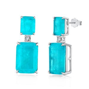 Dylam Elegant Design Women Luxurious Jewelry S925Silver Rectangle Paraiba Ice Blue 5A Zircon Zirconia Stud Earrings