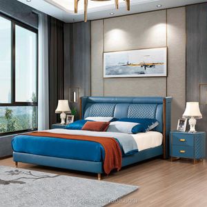 Nordic Luxury Bedroom Furniture Postmodern Italian Royal Genuine Leather Bed Soft Comfortable Double Beds Set