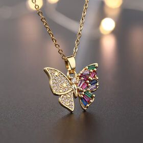2023 Wholesale Hot Popular Color Ladder Square Zircon Star Gold Plated Moissanite Tarnish Free Fashion Jewelry Pendant Necklaces