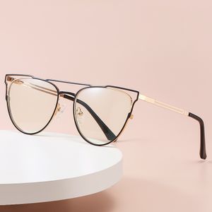 Trendy Hollowed Out Cat Eye Metal Frame Glasses 2022 New Arrival Designer Blue Light Blocking Glasses For Women