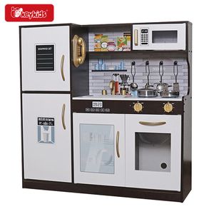Customize Play House Cooking Toys Set Black Wooden Play Kitchen For Kids W10C529E
