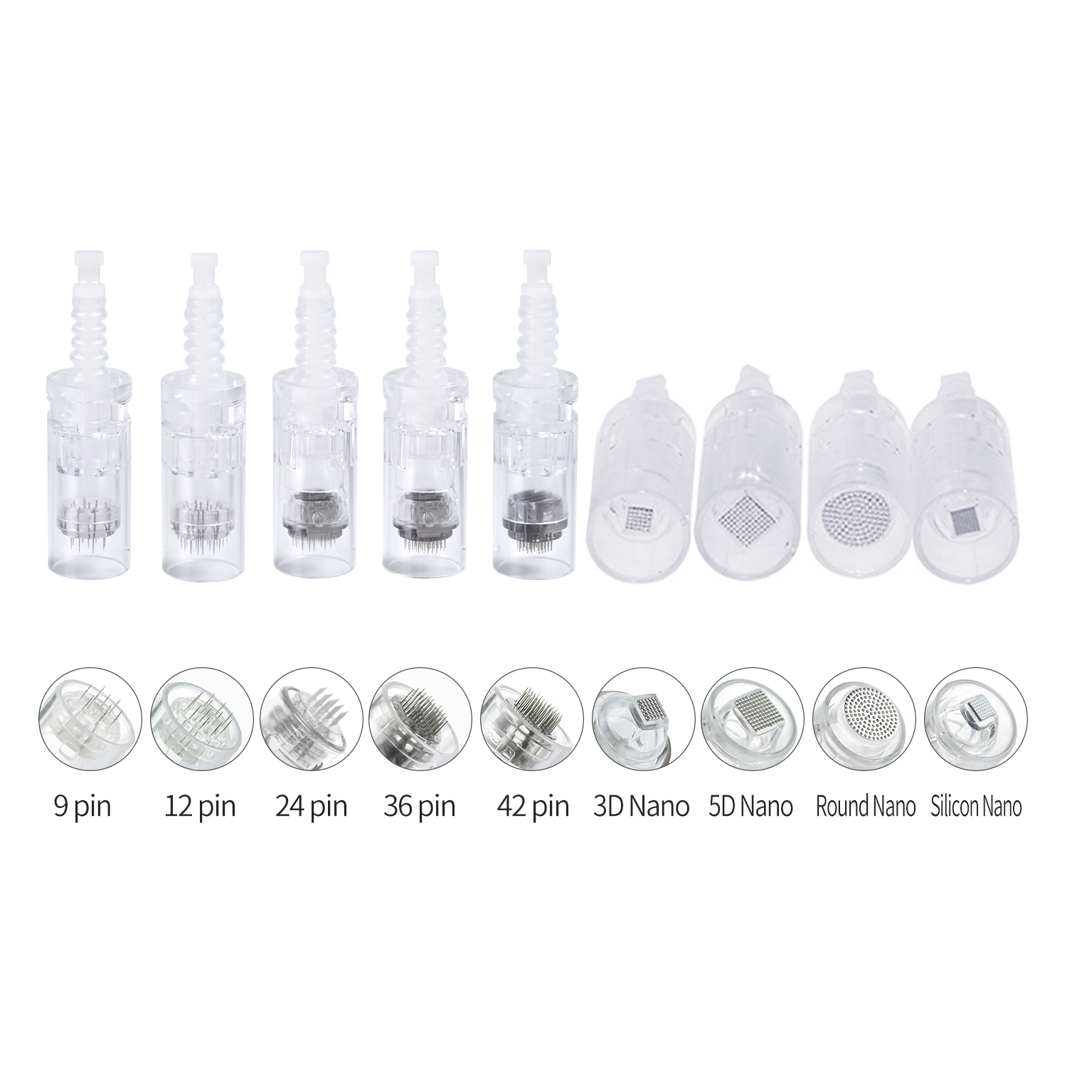 Dermapen Needle 9/12/24/36/42 Pins Nano Microneedling Cartridge Bayonet Type Nano Cartridge Tip for Derma Pen MYM
