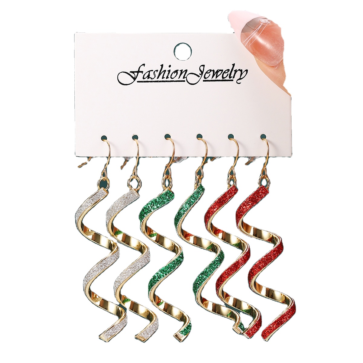 Yiwu Hushan E-Commerce Co., Ltd. 3 pairs/set of fashionable Christmas personality versatile spiral earrings combination alloy material metal texture SD62508