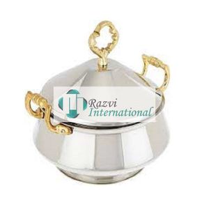 Newest Design Stainless Steel Serving Casserole Dish With Brass Handle Deluxe Quality Wedding And Hotel Serving Food Hot Pot