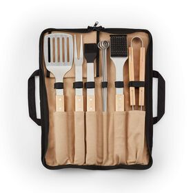 Wood-Handled 9-Piece Barbecue Tool Set
