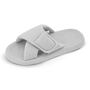 Women's Waffle Band Slide with Arch Support Memory Foam Insole Open Toe Bedroom House Adjustable Slippers
