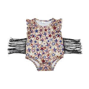 Girl's clothes rompers flutter sleeves stars tassels baby 4th of July romper boutique suit low price clothes