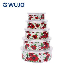 Disposable Enamel Salad Bowls Set 5 pcs Customized Enamel Mixing Bowl Set with Lid
