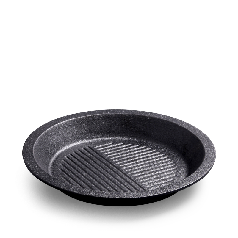 Direct from Manufacturer Cast Iron Grill with Wooden Base Street Steak Western Plate round Teppanyaki Weighted Baking Pan BBQ