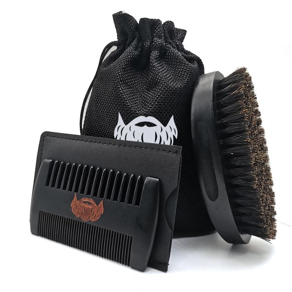 Men's Beard Grow Kit with metal Scissors and Equipment Set Common Comb for Home or Salon Use Wood Handle
