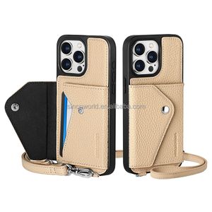 Customizable logo wallet purse phone case with crossbody strap leather crossbody phone case with card holder