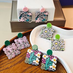 Bestone Retro Flower Earrings Spring Creative Square Wave Sunflower Daisy Acrylic Earrings for Women
