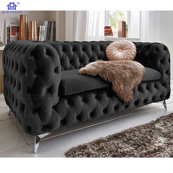Winforce Classical Velvet Fabric Double Sofa Couch Customized Living Room Leather Luxury Chesterfield Sofa Set