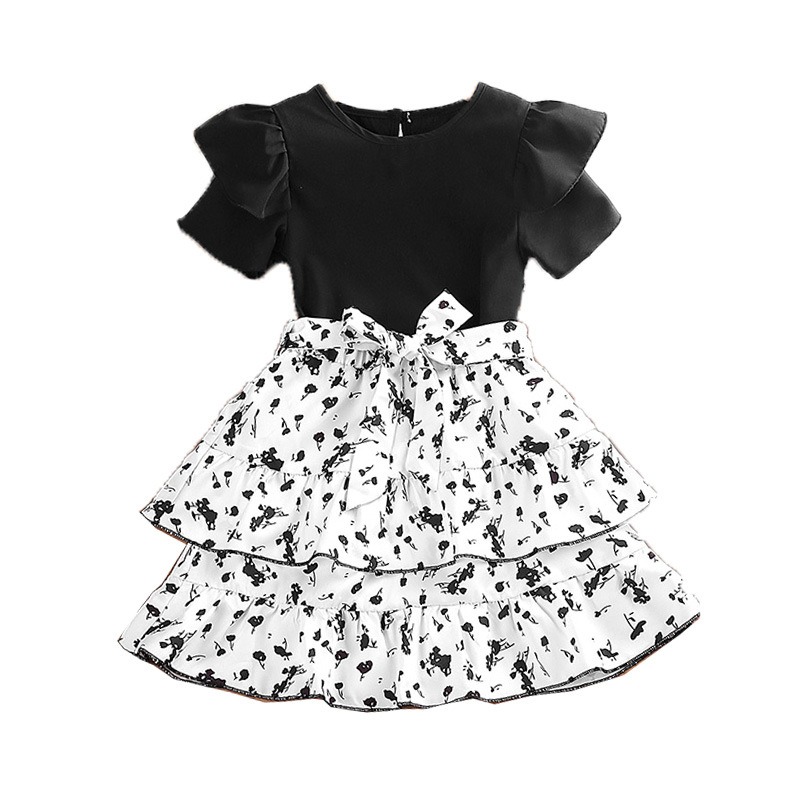 Xi 'an Bethany E-Commerce Co., Ltd. 2024 summer new children clothes set lace short sleeved top floral cake skirt 2 pieces set 3-6 Y girls dress set wholesale