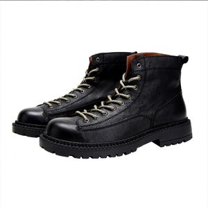 YIHE MB-023 Men's Winter Ankle Boots British Leather Fashion Shoes Black Motorcycle Knight Worker Boot